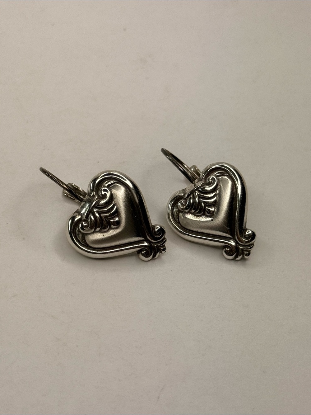 Brighton Bibi Heart Shaped Scroll Design Earrings - Elegant Silver Toned Hearts